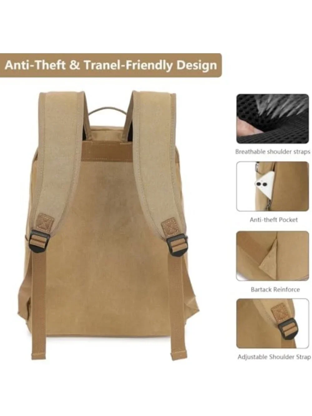 Waterproof Canvas Laptop Backpack, 15.6